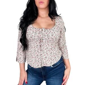 Y2k American Eagle Retro Floral Lace Up Sweetheart Top Long Sleeve Medium